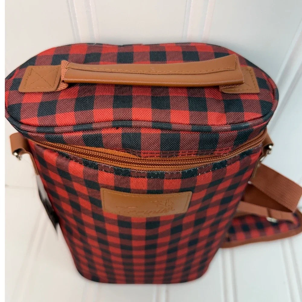 Tirrinia Wine Carrier Bag Unisex OS Red Black Buffalo Plaid Insulated 2 Bottle